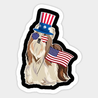 Shih Tzu Uncle Sam Hat Sunglasses Usa Flag 4th Of July Sticker